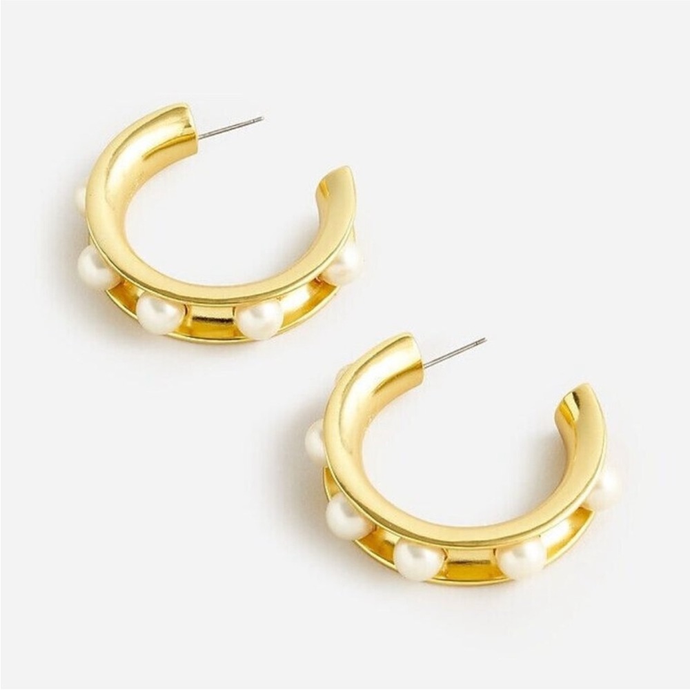 J.Crew Gold Hoop Earrings with Pearls